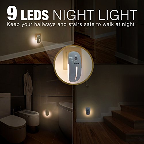 SENSKY Plug in Night Light 2 Levels Brightness Adjustable Soft Warm White Nightlight for Bathroom, Kitchen, Hallway, Stairs, Garages, 2-Pack (with Front Light and Back Light )