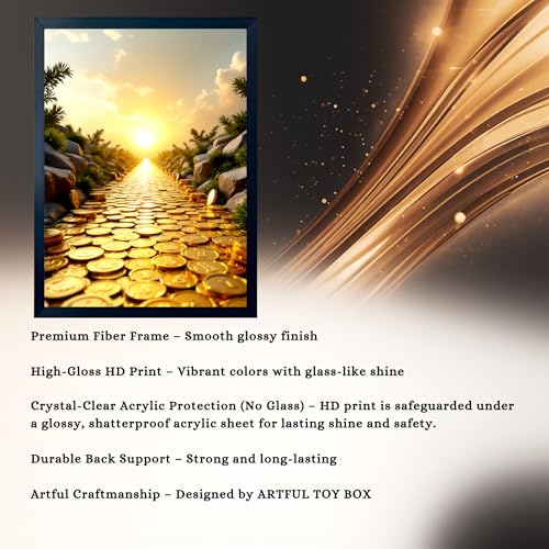 Image of ARTFUL TOY BOX - Golden Path Photo Frame Wall Art for Home & Office Decor | Success, Growth & Wealth Journey Landscape Wall Decor | HD Glossy Print | Premium Fiber Black Frame - 12x18 Inch (30x45 cm) (Design 12)