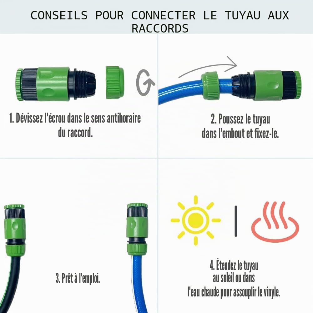Tuyau d'arrosage de qualité alimentaire avec ensemble de raccords de tuyau pour eau potable, caravane, camping-car et camping-car, 12 mm x 16 mm de diamètre extérieur