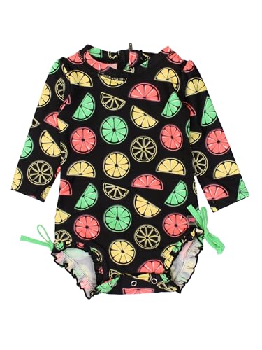 Image of RuffleButts Baby Girls UPF 50+ Sun Protection Floral Printed Long Sleeve One Piece Rash Guard Swimsuit with Zipper