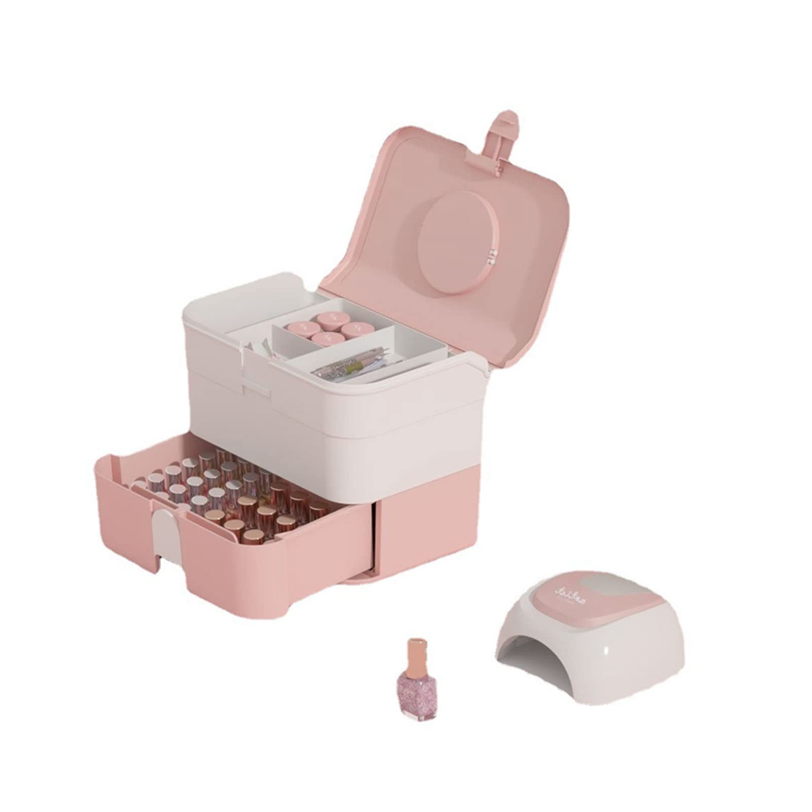 GLOGLOW Nail Polish Storage Box Double Layer Compartment Design Makeup Drawer Storage Box with Cover for Nail Art ()