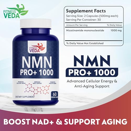 Image of NMN PRO+1000mg | 99.9% Pure Nmn for Anti Aging | Cellular Repair | Improves NAD+ Boost & Skin Health - 60 Capsules- Pack of 1