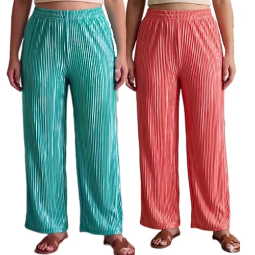 Image of Set of Combo Trouser and Pants for Girls and Women's Relaxed Fit Stretchable Regular Fit Palazzos Lightweight Elastic Waistband Bottoms for Daliy Office & Casual Wear