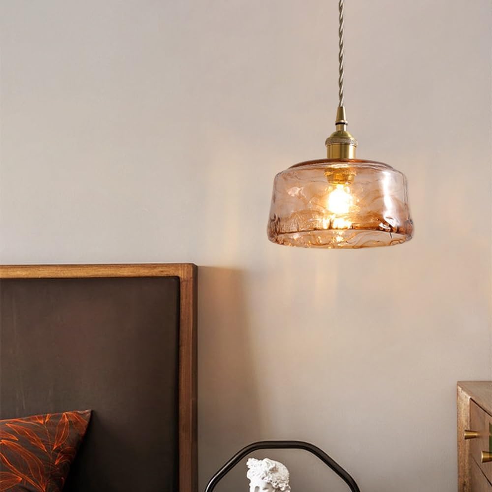 Lampadario Piccolo in Stile Nordico retrò, lampade a Sospensione in Vetro per Interni, Lampada a Sospensione Rotonda Color Ambra dal Design Creativo e Personale, Lampada da soffitt