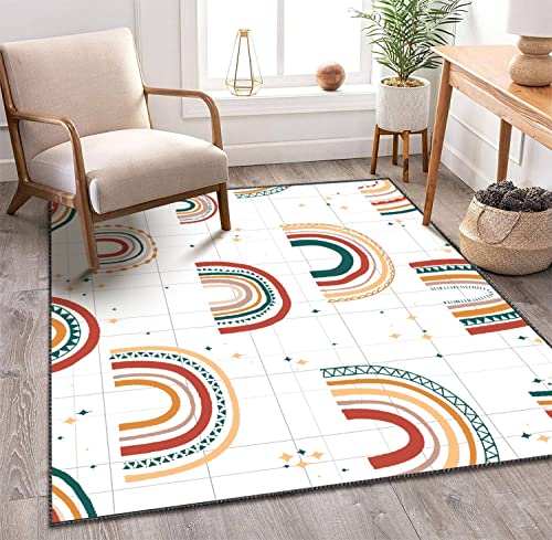 Kids Area Rugs Boho Rainbow mid Century Modern Seamless Pattern Textile 3D Rugs for Playroom Bedroom Classroom Decor Yoga Mat Non-Slip Floor Outdoor Mat Carpets for Kids 4x6 ft
