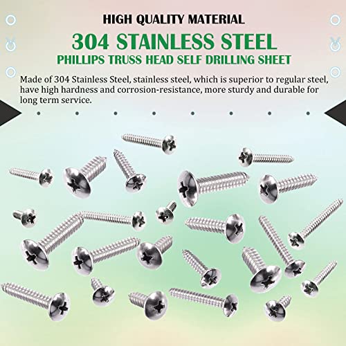 Keadic 275 Pcs 12 Sizes M3/M4/M5/M6 304 Stainless Steel Round Head Self Tapping Screws Assortment Set Phillips Drive Wood Screw Pan Head Sheet Metal Self-Drilling Screws - Image 3