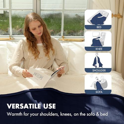 Full Size Heated Blanket 72" x 84" - Fluffy Ultra Soft Flannel Heated Lap Blanket with 6 Heating Levels & 10 Hours Adjustable Timer, Fast Heating and Electric Blanket for Office (Navy)