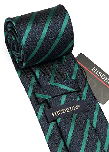 Image of HISDERN Stripe Tie Mens Ties with Pocket Square Set Classic 3.4'' Silk Formal Necktie Handkerchief for Business Wedding