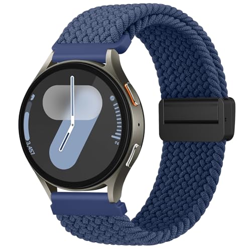 Image of Tobfit Soft Magnet Nylon Watch Strap Compatible for Samsung Galaxy Watch 4 /4 Classic (Watch Not Included), 20mm Smartwatch Nylon Single Loop Woven Band Straps for Men & Women (Dark Blue)