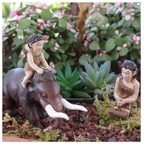 Fairy Resin Statues Miniature Fairy Garden Accessories Indians Figure Primitive Men Woolly Mammoth Micro Landscape Ornaments Outdoor Statue