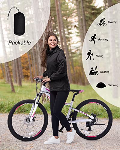 33,000ft Damen Wasserdichte Faltbar Regenjacke mit Kapuze, Leicht Atmungsaktive Windbreaker Jacke, Fahrradjacke für Frauen Fahrrad Sport Outdoorjacke