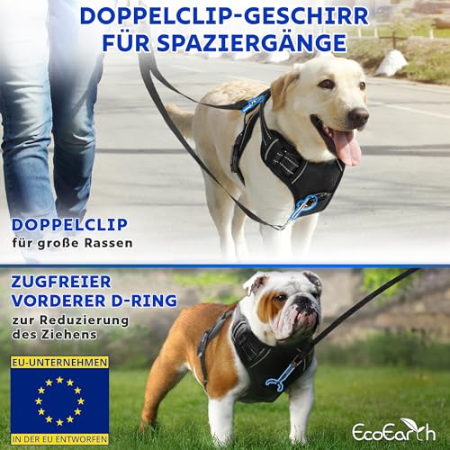 Hundegeschirr für große Hunde – Extra Large, schwarz – weich gepolstert, verstellbares No Pull Design, Haustiergeschirr zum Laufen und Wandern – von EcoEarth