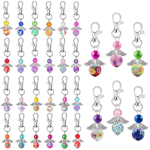 Lowats Pendentif Perle Ange 30 Pièces Porte-clés Ange Gardien Cadeau Invité Mariage Baptême Pendentif Porte-clés Ange de Perle Confirmation Cadeau Cadeau...
