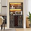YITAHOME Wine Bar Cabinet LED Farmhouse Liquor Cabinet Coffee Bar with Adjustable Shelves 65 Inch Buffet Kitchen Storage Cabinet for Dinning Room Kitchen Living Room Dark Rustic Oak