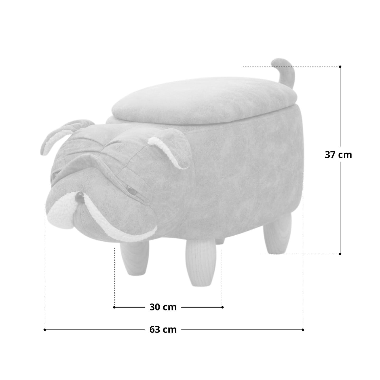SVITA Tierhocker mit Stauraum Kinderhocker Ordnungshelfer Sitzhocker Polster mit Holzbeinen Kinderzimmer Deko Sitzbox Tier-Motiv Mops Hellbraun