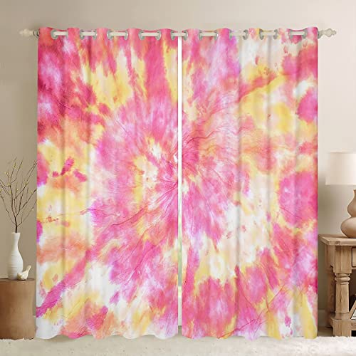 Rainbow Tie Dye Curtain,Kitchen Window Curtains Dining Dorm Tapestry,Tie Dyed Window Drapes Balcony Room Decor Window Treatments,Spiral Swirl Boho Hippie 2 Panel Pair,Blackout Shades For Adult,Pink #TOP22