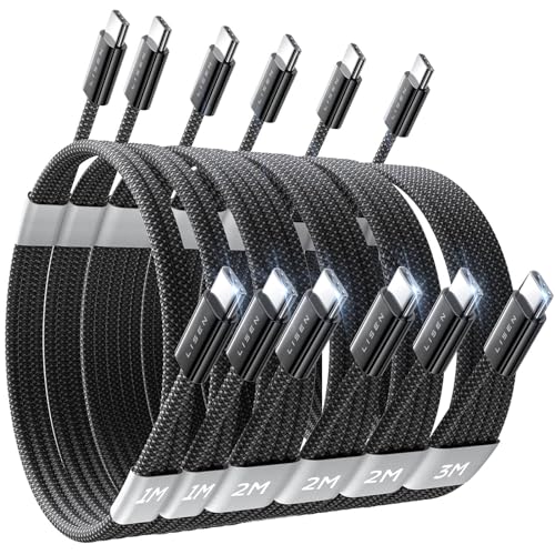 Image of LISEN USB C Cable, 6-Pack [3.3 /3.3 /6.6 /6.6 /6.6 /10FT] USBC to USBC Cable for iPhone 16e 15 Pro Max Charger Cord, 60W C to C Cable Fast Charging for Samsung S25 /S24 /23, Switch 2, iPad, MacBook,Black
