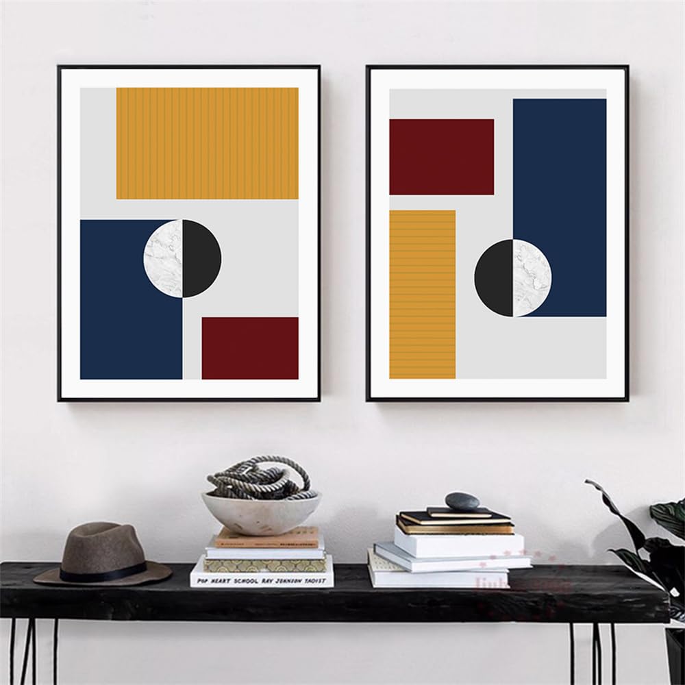 WBYZAC 2 Pieces Poster-Modern Abstract Geometric Shapes Colorful Marble Canvas Painting Wall Art Poster Print Pictures for Living Room Office Home Decoration-60 * 70cm (No Frame)