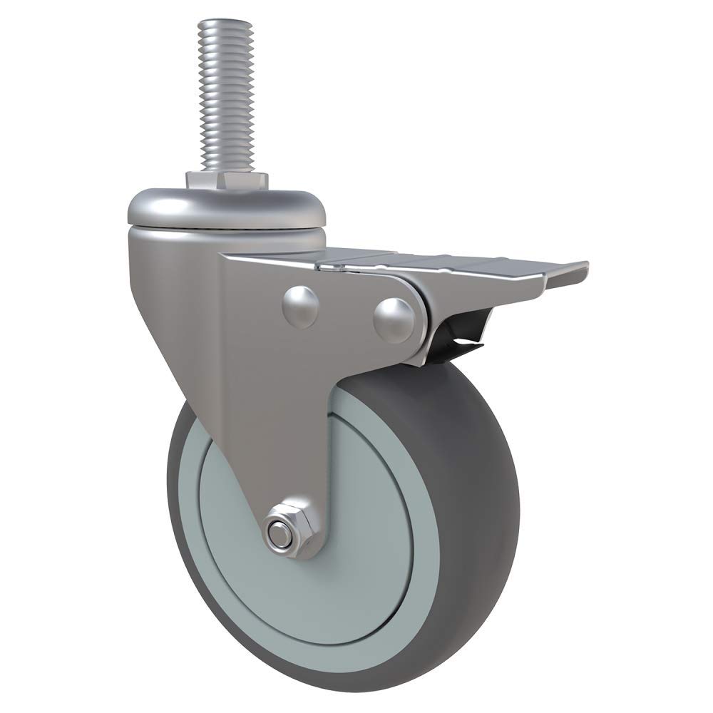 Caster Wheels, 3 Inch Rubber Casters, Set of 4, M12x 13/16" Threaded