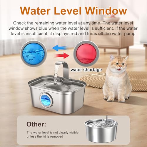 Image of Bobo&Dragon 3.5L /124oz Stainless Steel Cat Water Fountain - Ultra-Quiet Automatic Pet Water Dispenser for Dogs & Cats, 6-Stage Filter, Smart Window & Anti-Dry Burn Pump (Includes 2+2 Filters)