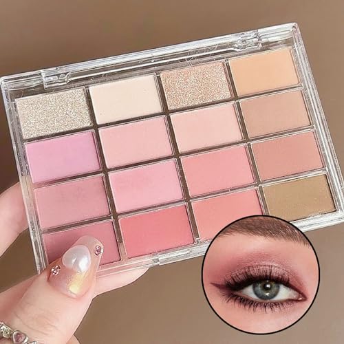 Pink Eyeshadow Palette Make-Up Palettes, 16 Color Pink Brown Eye Shadow Pallets for Women, Matte Shimmering Glitter Eyeshadows Nude Natural Waterproof Long Lasting Highly Pigmented - Image 7