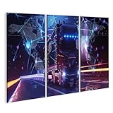 islandburner Prime Bild auf Leinwand Futuristischer Lkw auf beleuchteter Autobahn bei Nacht für Wohnzimmer Technikbegeisterte Elektronikfachgeschäft Bilder Wandbilder Poster