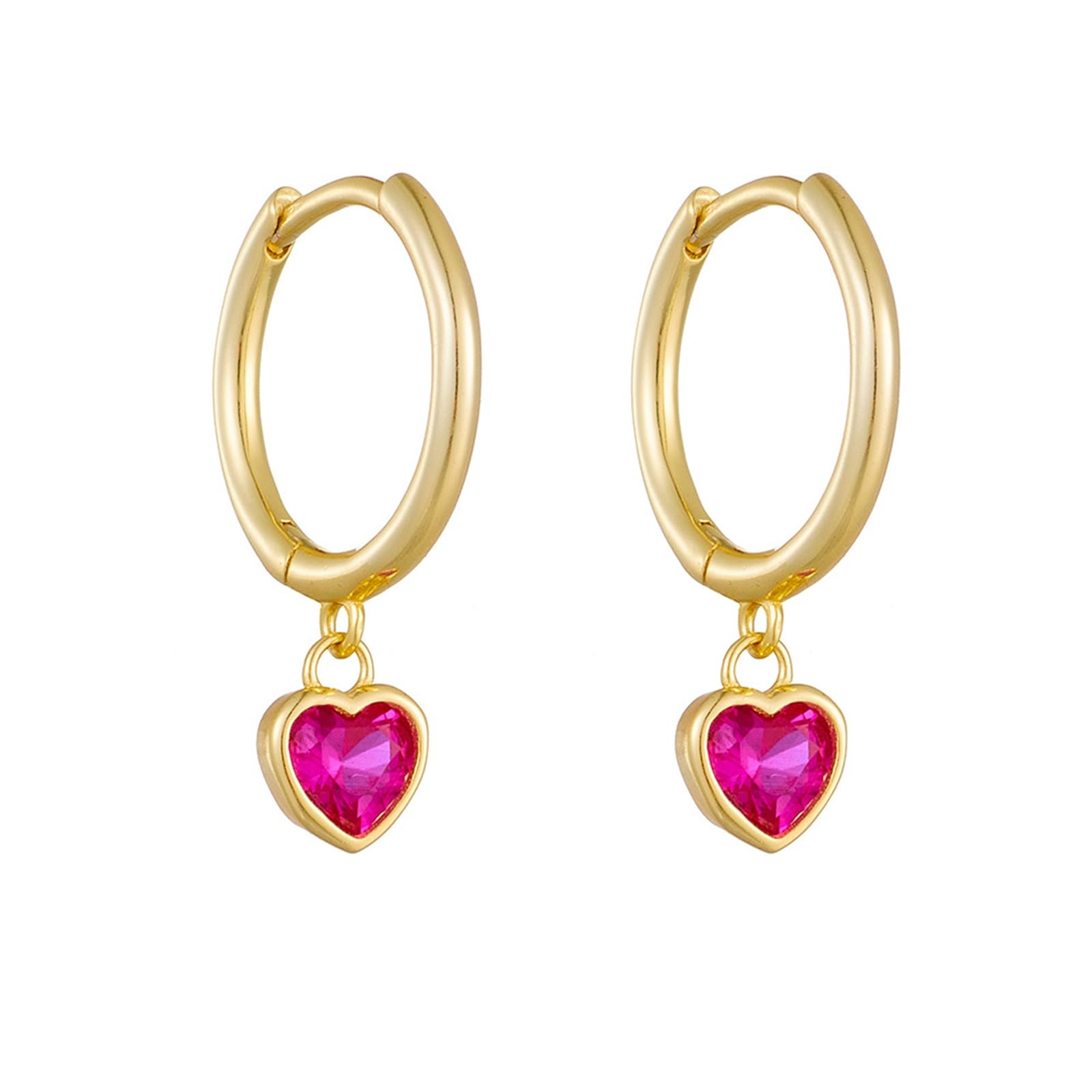 Pendientes colgantes de oro blanco para mujer, oro amarillo y platino, con forma de corazón, rubí creado en laboratorio