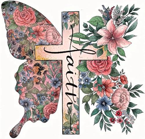 Image of Butterfly Flower Stamped Cross Stitch Kits Cross Stitch Patterns,Religious Cross Dimensions Cross Stitch Kits Embroidery Kit Arts and Crafts for Beginners 13.7x13.7 inch
