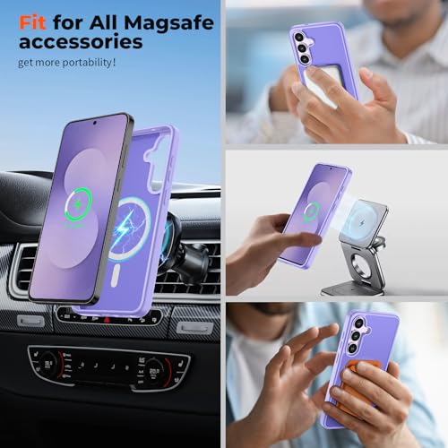 Image of SUPFINE Magnetic for Samsung Galaxy S25 FE Case with Screen Protector, (Built-in Magnets) (Military Grade Drop Protection) Slim Translucent Shockproof Phone Case,Purple