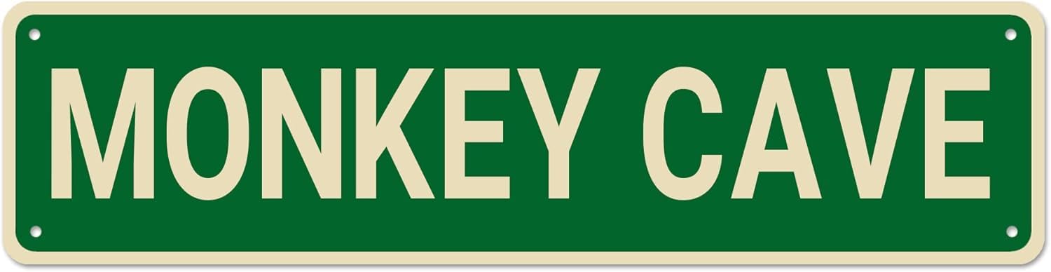 peiyeety Vintage Metal Tin Sign Decorative Wall Art Monkey Cave Themed Sign, Rustic Style, Durable Waterproof Rustproof, For Home, Animal Decor, Man Cave, Easy To Mount, 4x16 Inch