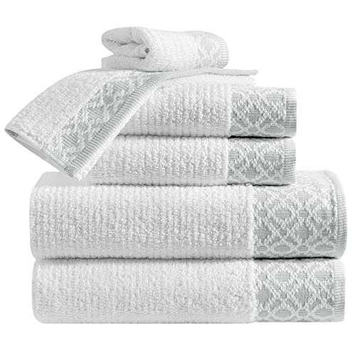 Photo 1 of 100% Turkish Cotton Luxury Towel Set Super Soft and Highly Absorbent Textured Dobby Border 550 GSM 2 Bath Towels