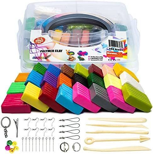EUDIOX Polymer Clay Set of 24 Colors (20g/Block) Soft Multicolor Modelling Clay, Safe and Nontoxic, Oven Bake& Air Dry Clay Kit with Plastic Storage Box Tools Booklet & Sculpey Accessories for Kids