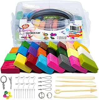 EUDIOX Polymer Clay Set of 24 Colors (20g/Block) Soft Multicolor Modelling Clay, Safe and Nontoxic, Oven Bake& Air Dry Clay Kit with Plastic Storage Box Tools Booklet & Sculpey Accessories for Kids