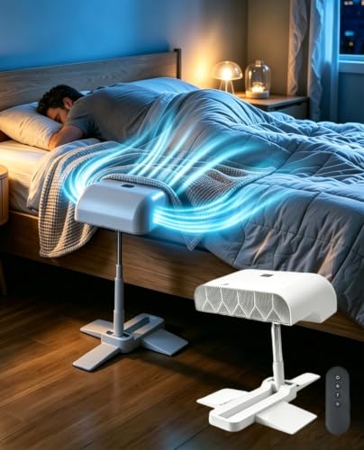 Bed Fan Under Sheets, Rechargeable Cordless Under Sheet Bed Cooling Fan for Night Sweats with Adjustable 8.6–20.8”, Up to 22h Runtime, 5-Speed Whisper-Quiet Cooling with Remote