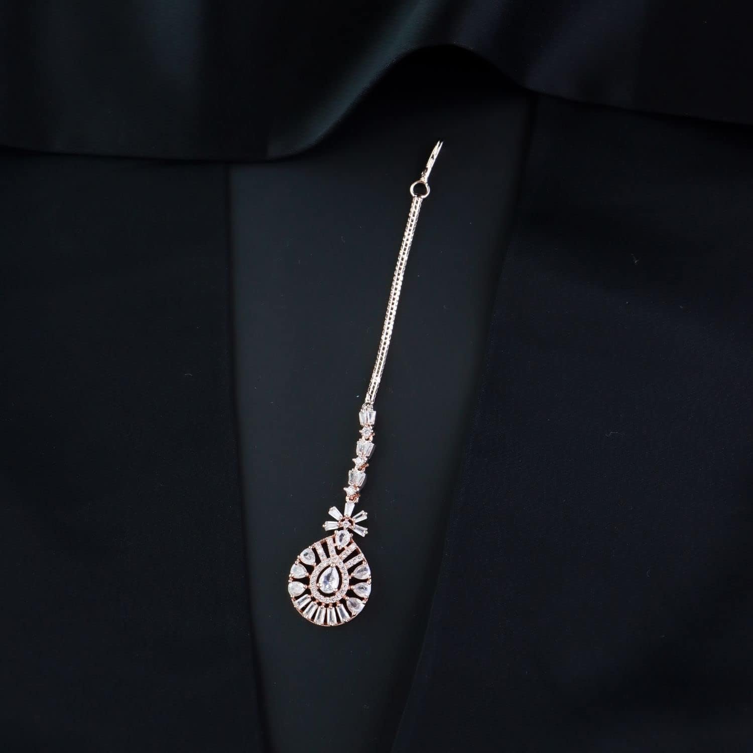 I Jewels Silver Plated Beautiful AD & CZ Studded Crystal Maang Tikka for Women (T2107-12)