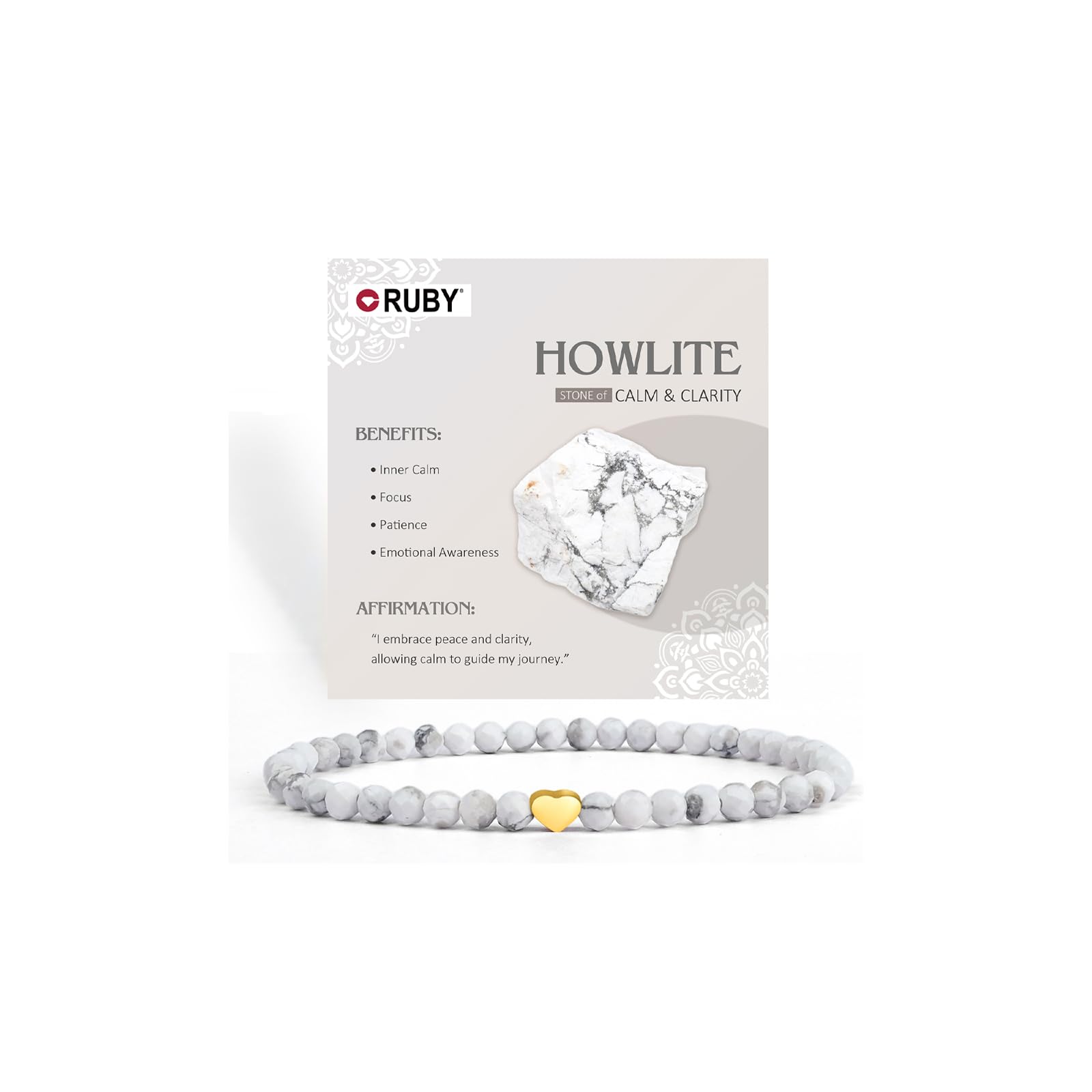 RUBY Edelstein Perlen Armband für Frauen, 4mm Perlen und 18K Vergoldet Edelstahlherz Armbänder Damen,elastischer Schmuck Yoga,Geschenk zum Muttertag-Inklusive Geschenkbox Holz