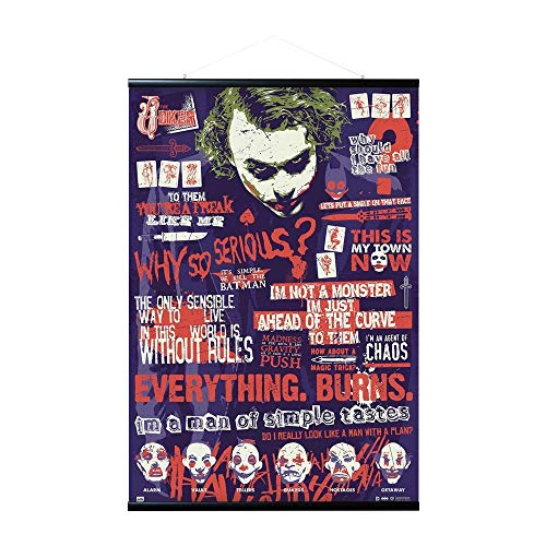 ERIK Pack Póster Batman The Joker quitographic Dark Knight con Colgador de Madera magnético, Negro, vertical (61x91.5 cm)