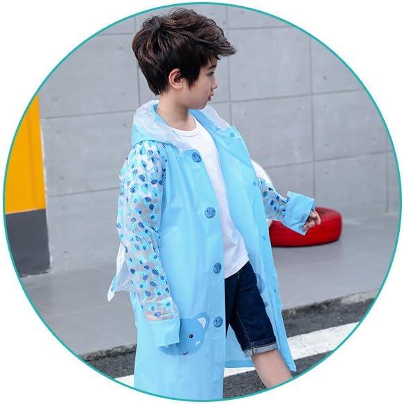 Image of FashionIO Hooded Raincoat for Kids with Wide /Inflated Brim Solid PVC Student Kids Raincoat with School Bag Rain Cover Cartoon Print Raincoats