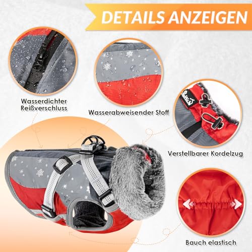 Nasjac Winter Hundemantel mit abnehmbarem Geschirr, wasserdichte Fleece warm hundejacke für kleine mittlere große Hunde, reflektierende einstellbare pelzige Hundekleidung Outdoor Hunter Weste