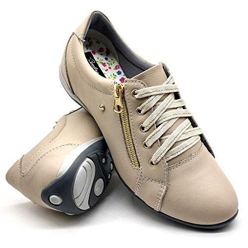 Sapatenis Casual Feminino Couro Dia a Dia Leve Bm Brasil 218 Creme 40