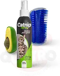 Kit Brinquedo pet para gatos catnip escova tira pelos interativo spray atrativo