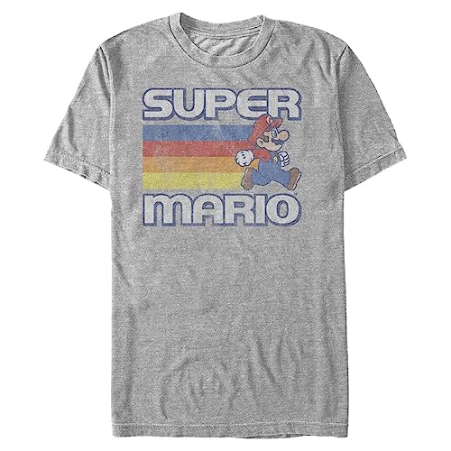 Nintendo Super Mario Running Retro Stripe Camiseta, Gris, XL para Hombre