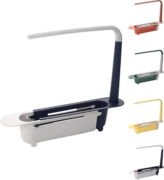 Telescopic Sink Storage Rack,Expandable Sink Caddy with Drain Basket,A