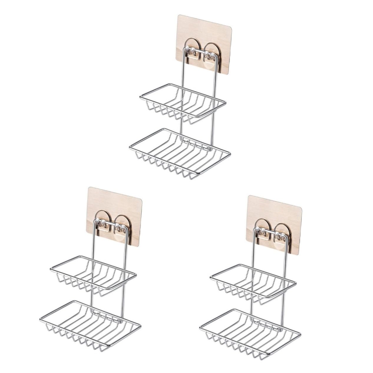 PRETYZOOM 3piezas Soporte para Jabón De Acero Inoxidable Jabonera Doble Capa para Baño Organizador De Jabón Sin Perforar Accesorio De Almacenamiento para y Lavabo
