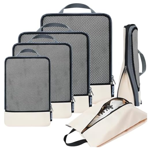 BAGAIL 4 Set/6 Set/8 Set Compression Packing Cubes Travel Accessories Expandable Packing Organizers(Beige HalfMesh 6 Set)