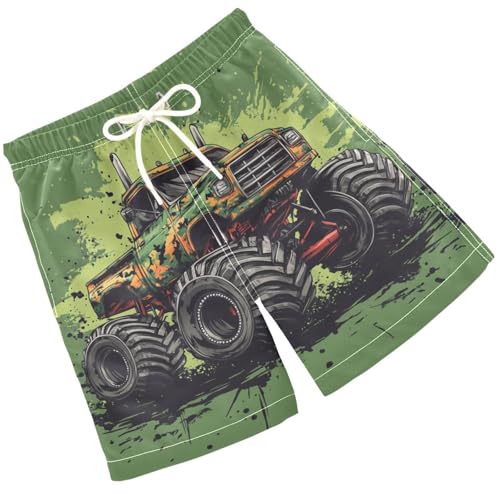 Pigsaly Boys' Swim Board Shorts Camo Cartoon Monster Trucks Boy's Swim Trunks Kids Swimwear M