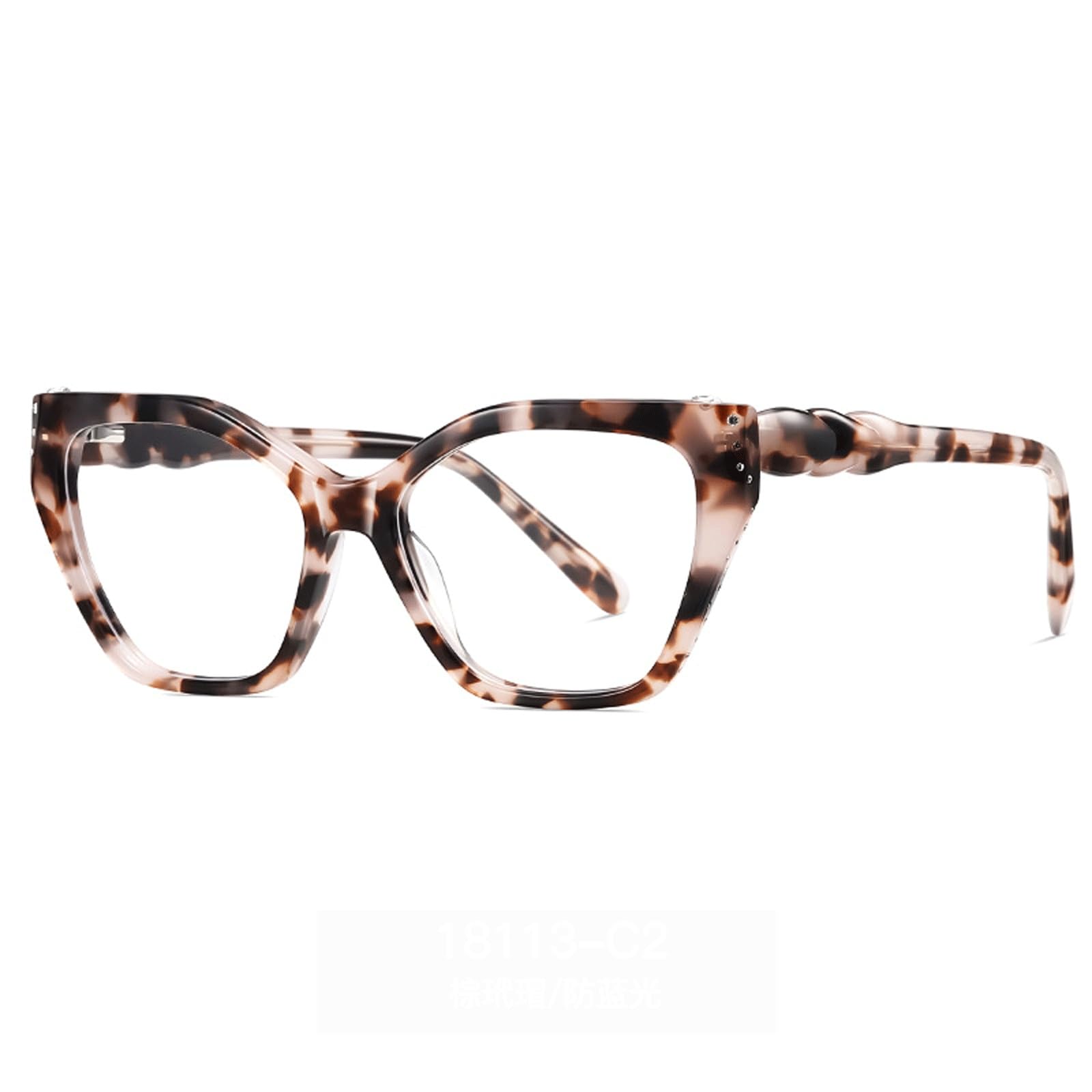 Montature for Occhiali Occhiali da Vista con Luce Blu | Occhiali da lettura in acetato Aste intrecciate Comfort Naselli Moda poligonale(C2 Leopard)