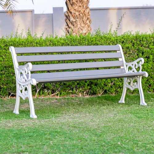 Image of BRISHI 3 Seater Cast Iron FRP Garden Bench for Indoor & Outdoor Park /Patio /Living Room /Terrace /Balcony (Black+ White)