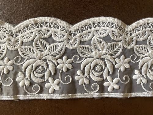 Image of Beeding Lace&Border Material for Suits,Saree&Dupatta per Meter,Used As Trims,Borders,Embroidery Lace,Fabric Lace,Sewing Supplies,Lace Applique, (Cream Rose 7cm)