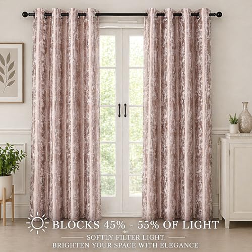 Image of HUTI Home Rose Gold Room Darkening Window Curtain | Knitted Jacquard Texture Polyester Eyelet Curtain for Bedroom & Living Room | 5 Feet (120 x 152 cm) | Set of 2